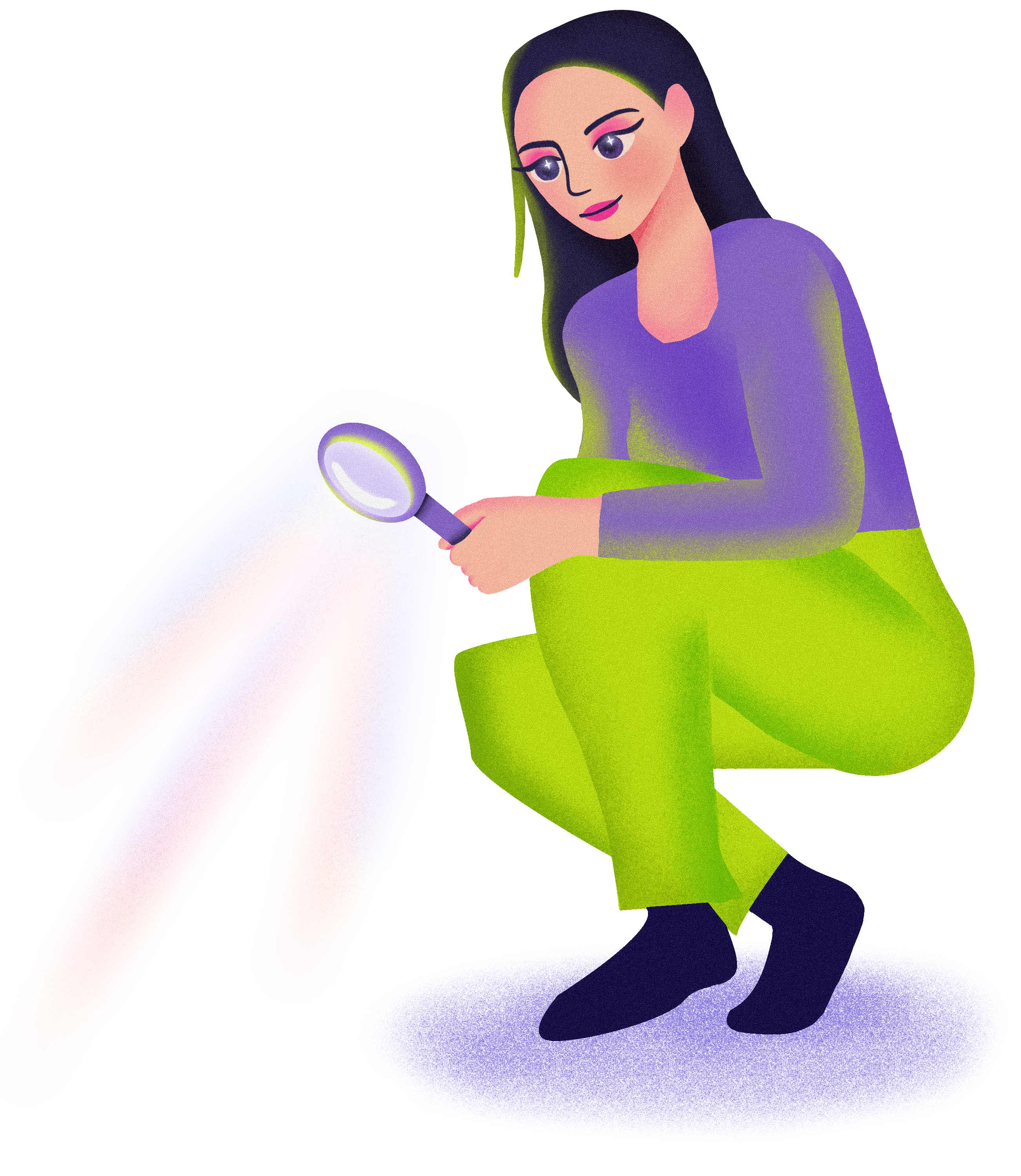 Illustration of Zoe exploring with magnifying glass